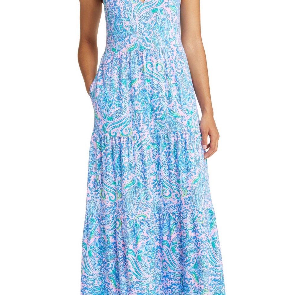 Lilly Pulitzer Maribella Vibrant Blue and Pink Maxi Dress